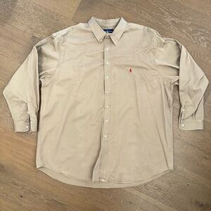 Ralph Lauren Tan Long-Sleeve Button-Up Shirt with Red Pony